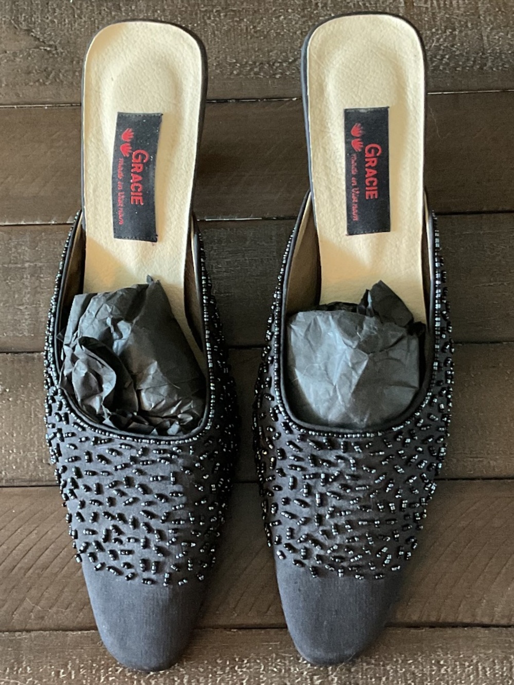⭐️ Vintage Gracie Black Beaded Mules - size 40